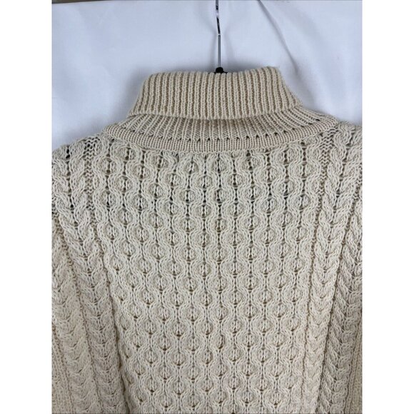 Inis Crafts Cream-Coloured Cable-Knit Thick Wool Sweater Women's Size M - Picture 7 of 10